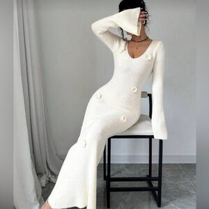 Knit 3D Flower Maxi Dress